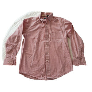 IZOD Button Up Red/White Striped Shirt Medium 100% Cotton Collared